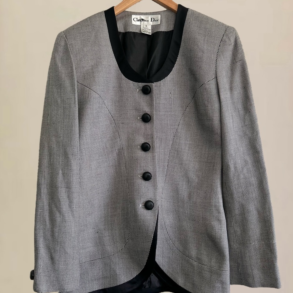 🤎SOLD🤎 Vintage Christian Dior Black and Gray Silk Women's Blazer